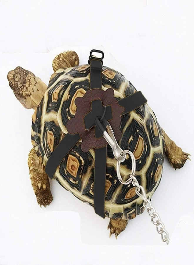 FORZENA Adjustable Turtle Harness Leashes Soft Leather Harness Strap for Tortoise Pet Outdoor Walking Lead Control Rope Chest Collar Leash for Turtle Supplies (L,Black) - Image 1